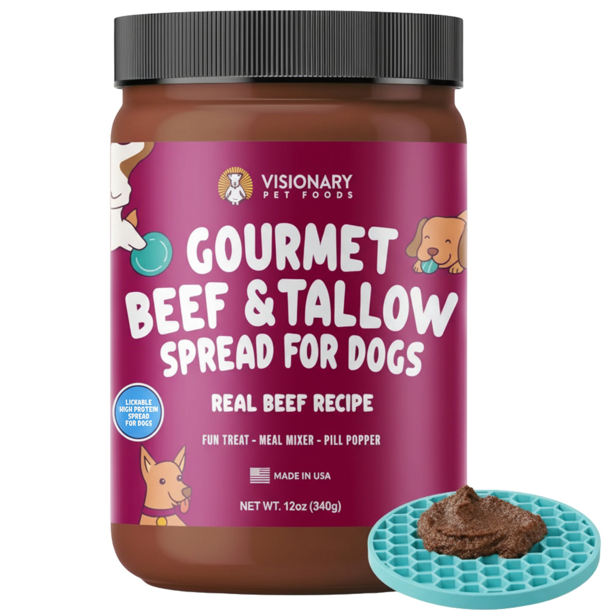 Jar of Gourmet Beef & Tallow Spread for Dogs by Visionary Pet Foods on a white background