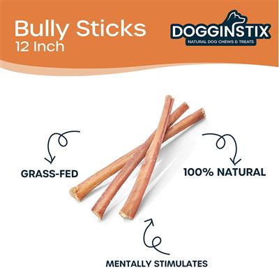 Dogginstix Natural Dog Chews Bullystick - 12 inch Beef Standard