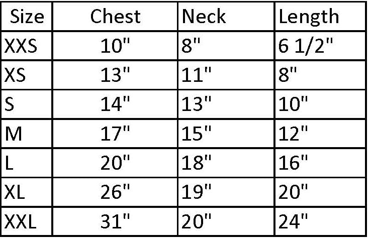 Doggie Design Size Chart