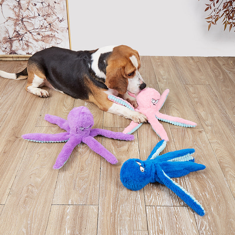 Interactive Plush Squeaky Toy for Dogs with Crinkle Tentacles