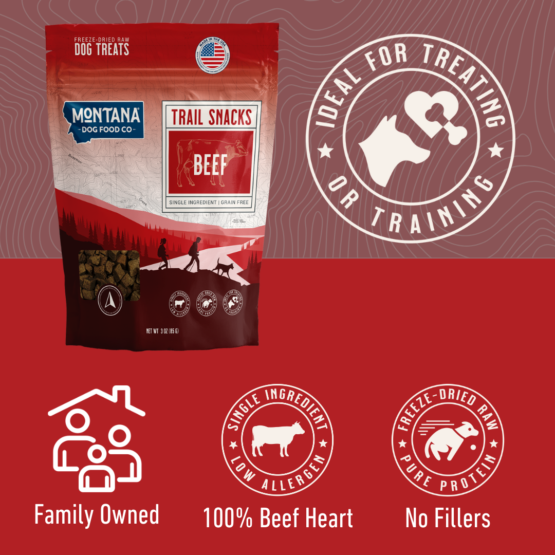 Montana Dog Food Co. Beef Heart Freeze-dried Raw Trail Snacks (Treats) for Dogs 3oz