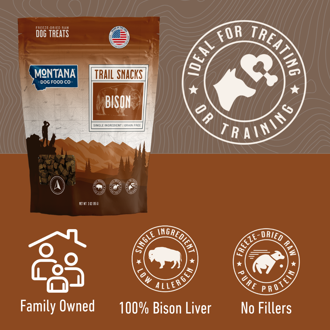 Montana Dog Food Co Bison Liver Freeze-Dried Raw Trail Snacks (Treats) for Dogs 3oz