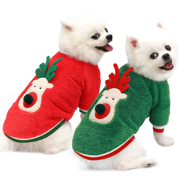 Christmas Fleece Dog Sweater with Reindeer