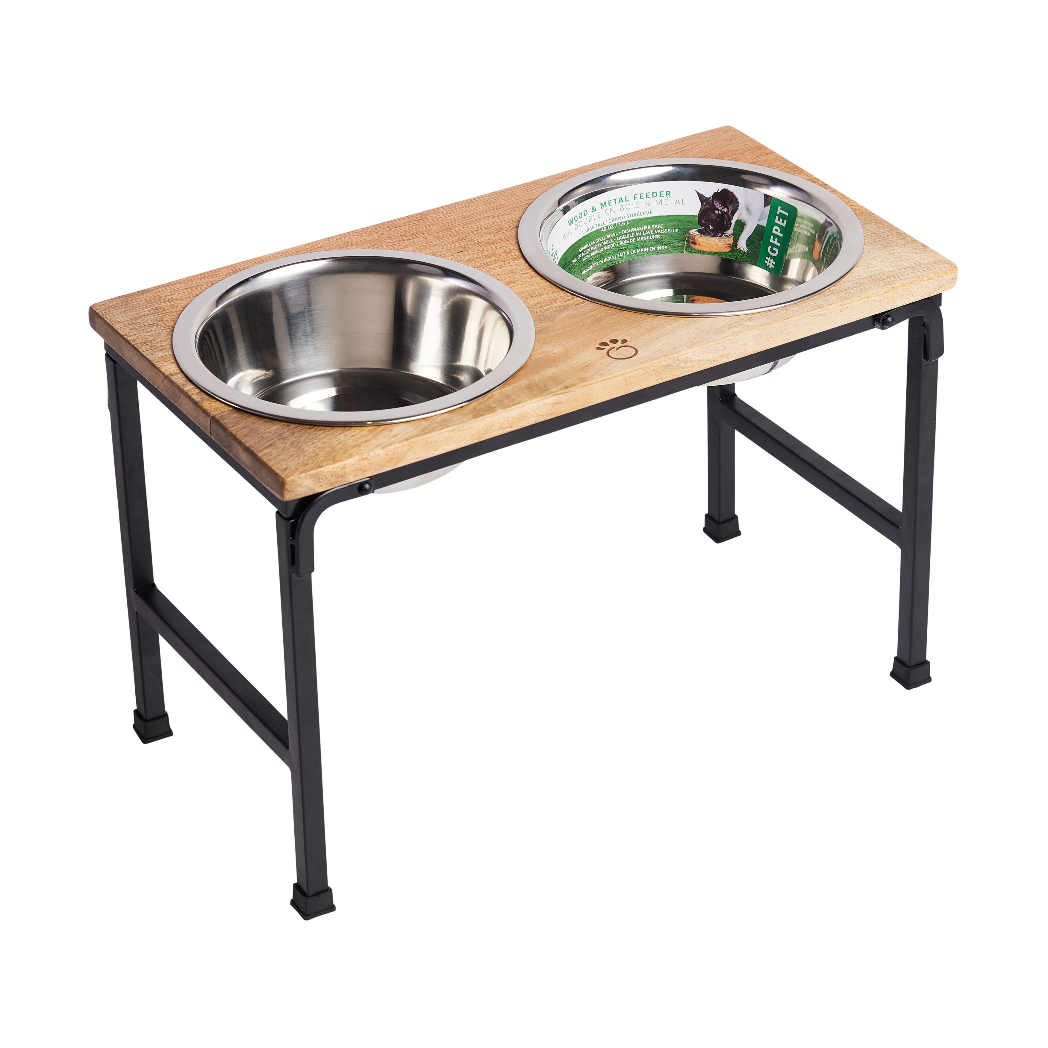 Wood & Metal Elevated Food Bowl