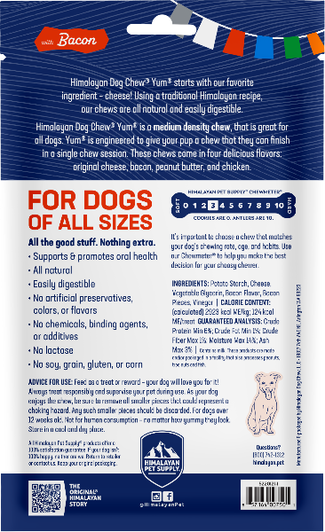 Back of a Himalayan Dog Chew packaging with text and branding.