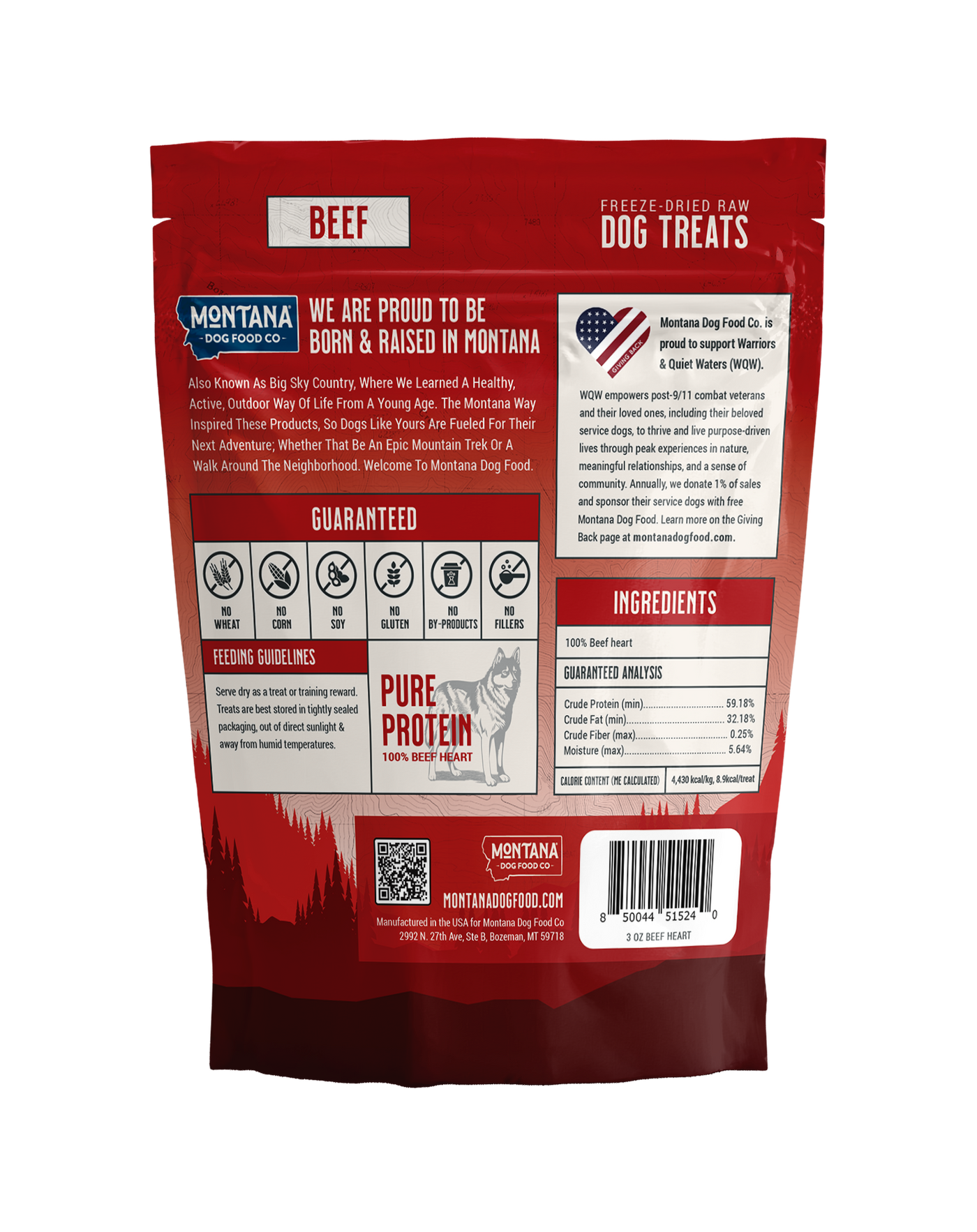 Montana Dog Food Co. Beef Heart Freeze-dried Raw Trail Snacks (Treats) for Dogs 3oz