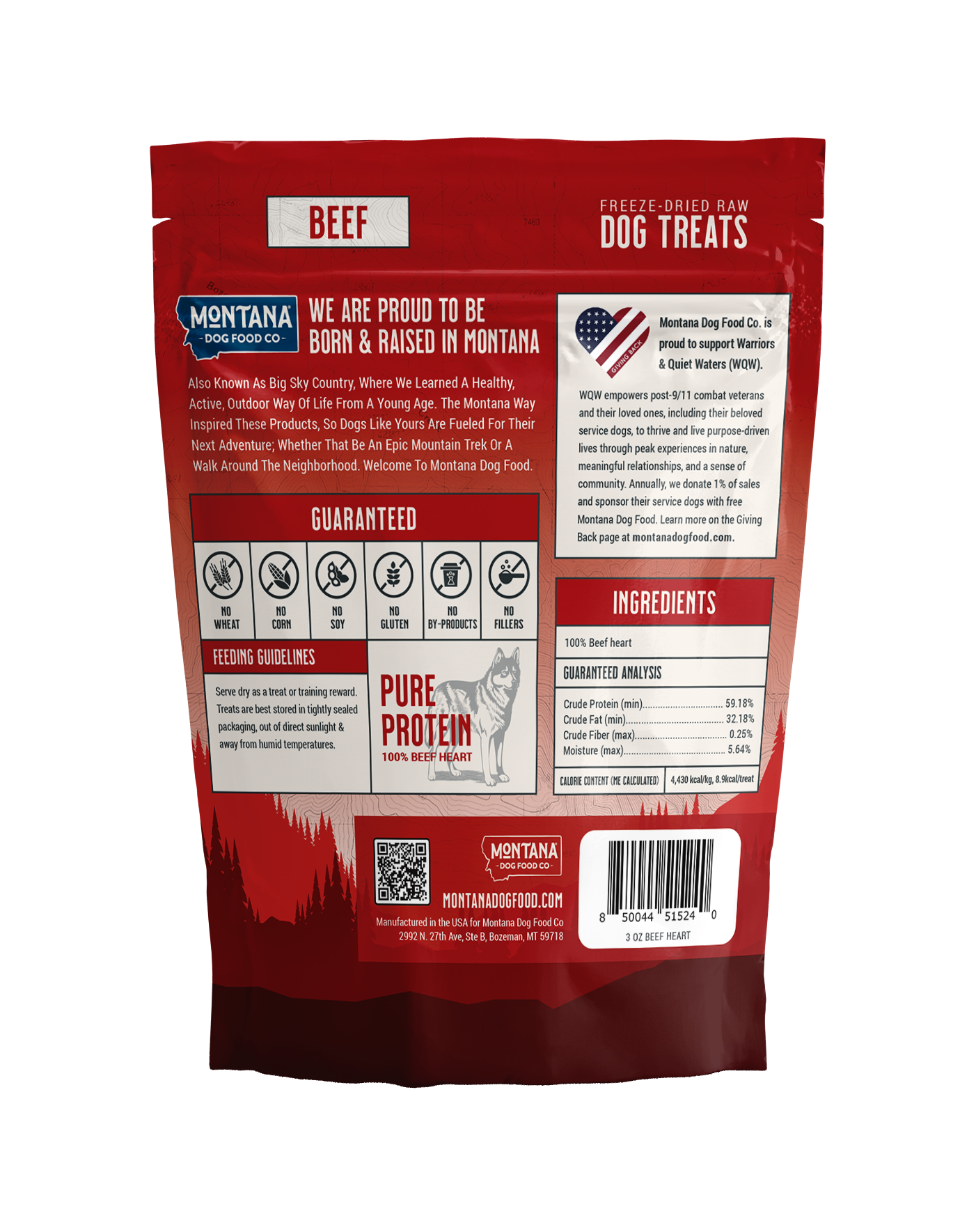Montana Dog Food Co. Beef Heart Freeze-dried Raw Trail Snacks (Treats) for Dogs 3oz