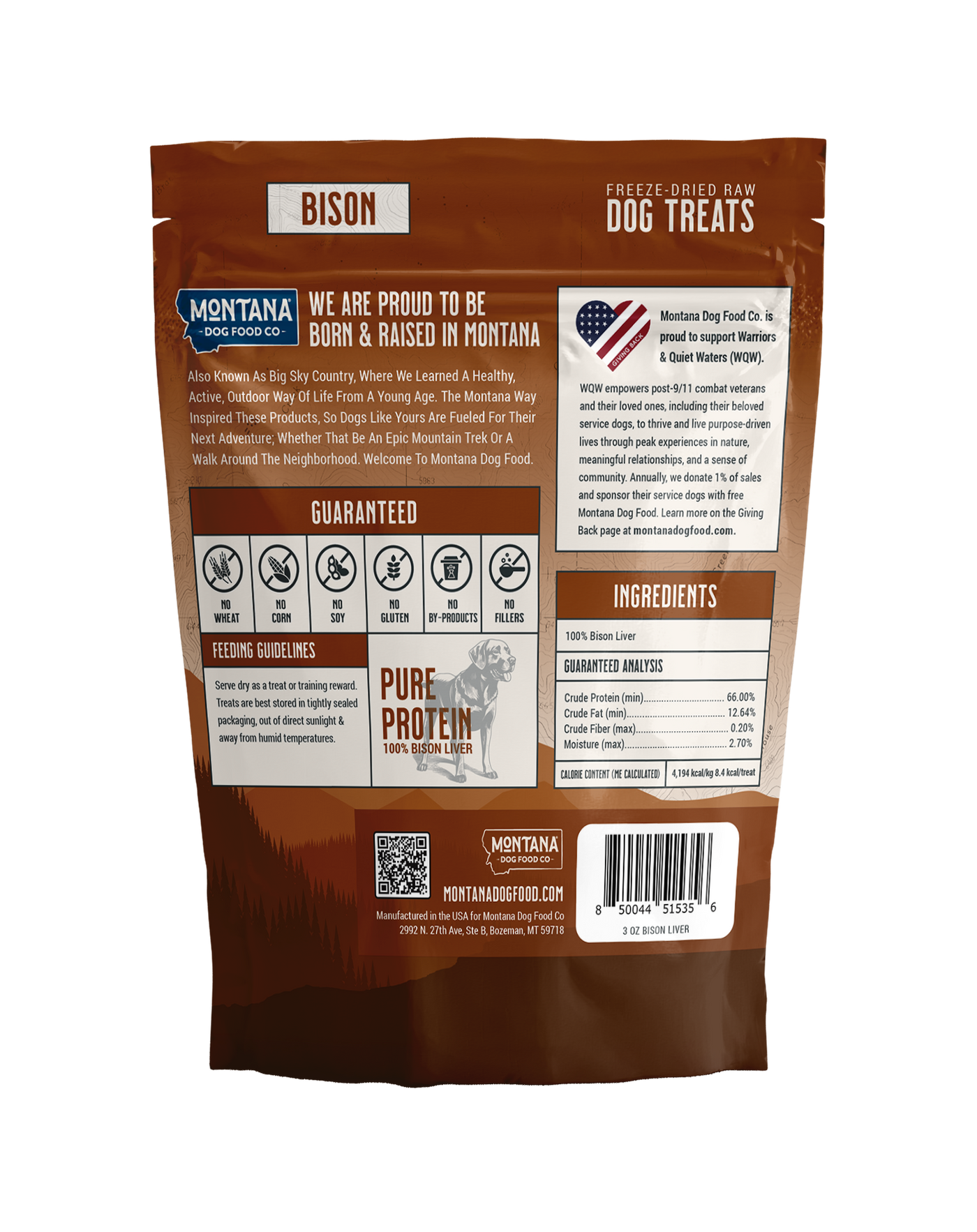 Montana Dog Food Co Bison Liver Freeze-Dried Raw Trail Snacks (Treats) for Dogs 3oz
