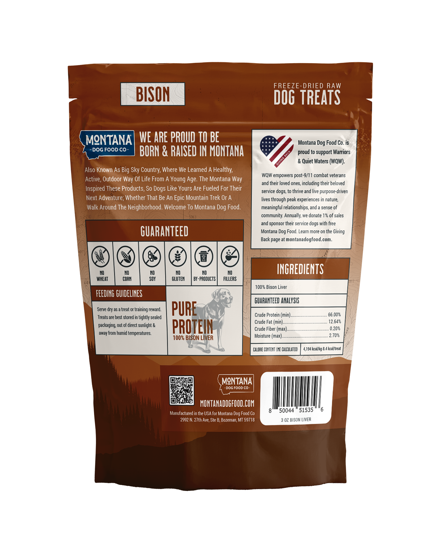 Montana Dog Food Co Bison Liver Freeze-Dried Raw Trail Snacks (Treats) for Dogs 3oz