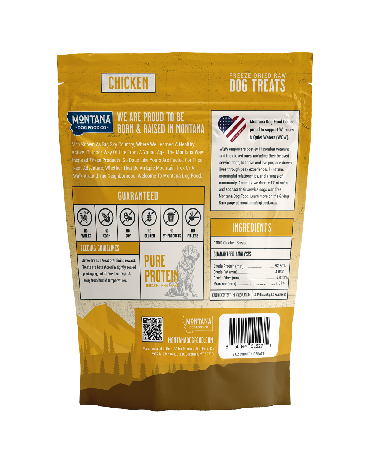Montana Dog Food Co. Chicken Breast Freeze-Dried Raw Trail Snacks (Treats) for Dogs 3oz