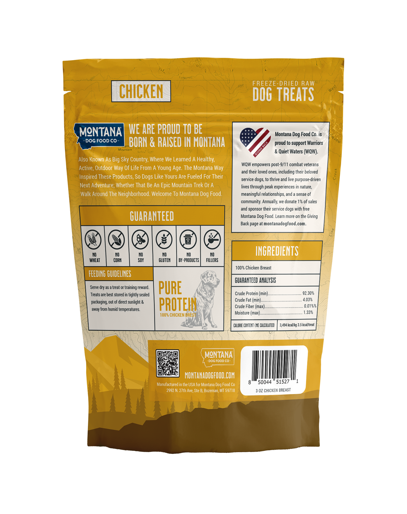 Montana Dog Food Co. Chicken Breast Freeze-Dried Raw Trail Snacks (Treats) for Dogs 3oz