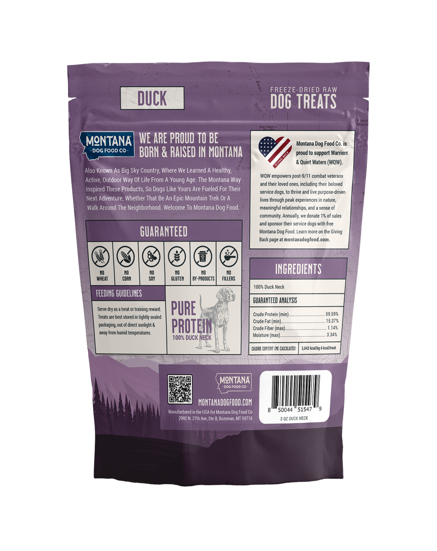 Montana Dog Food Co Duck Freeze-dried Raw Trail Snacks (Treats) for Dogs 3oz