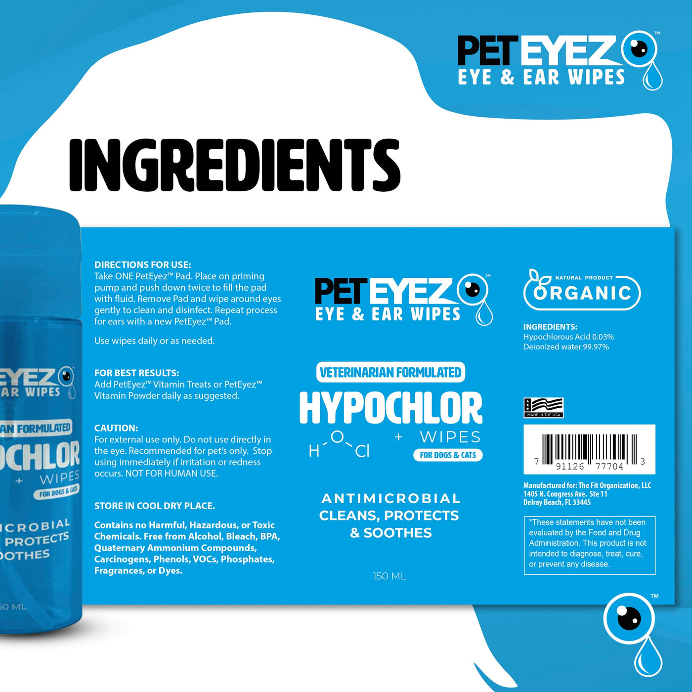 PET EYEZ™️ Eye and Ear Wipes with Hypochor