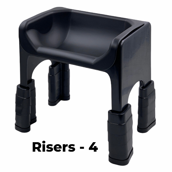 Black adjustable risers on a white background