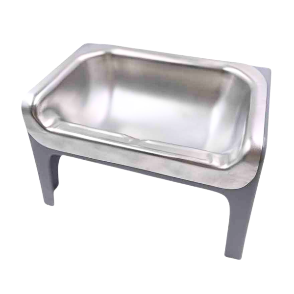 Stainless steel pet bowl on a white background
