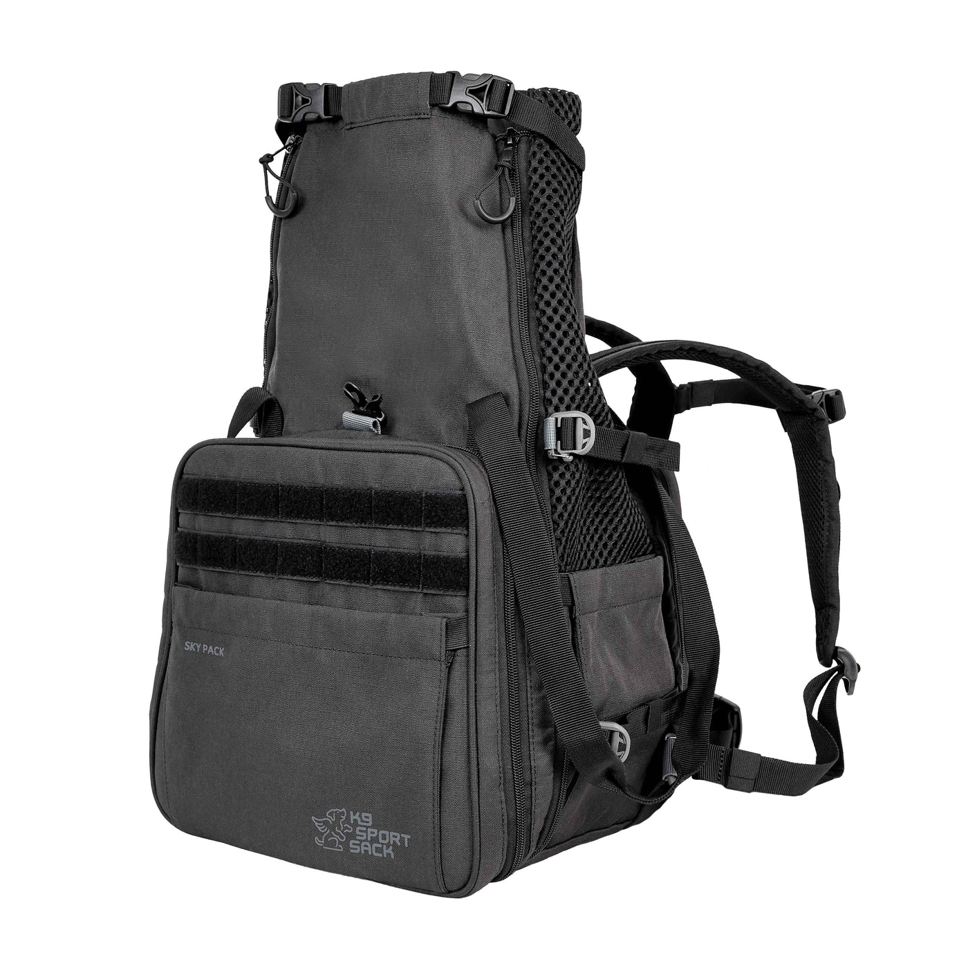 Black tactical backpack on a white background