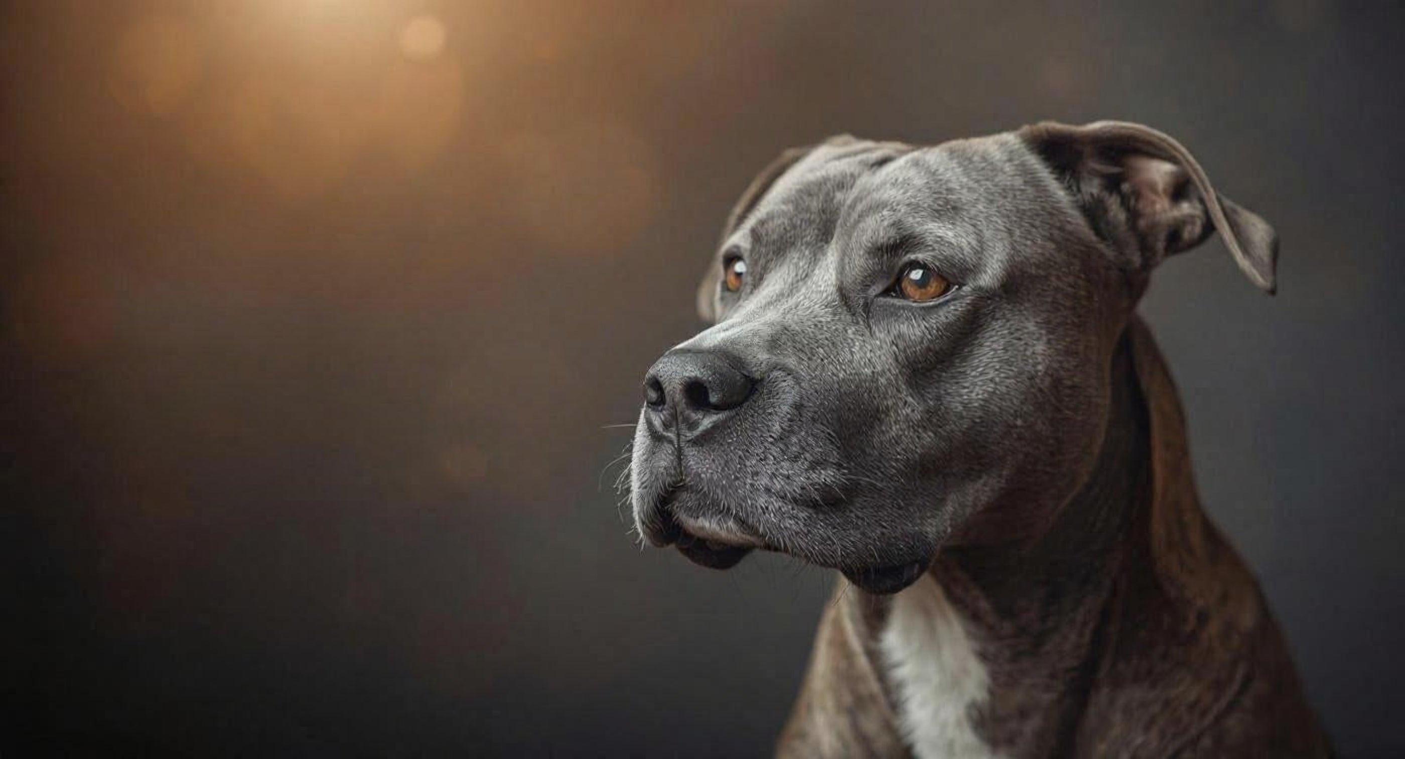 Gray dog with a blurred warm background