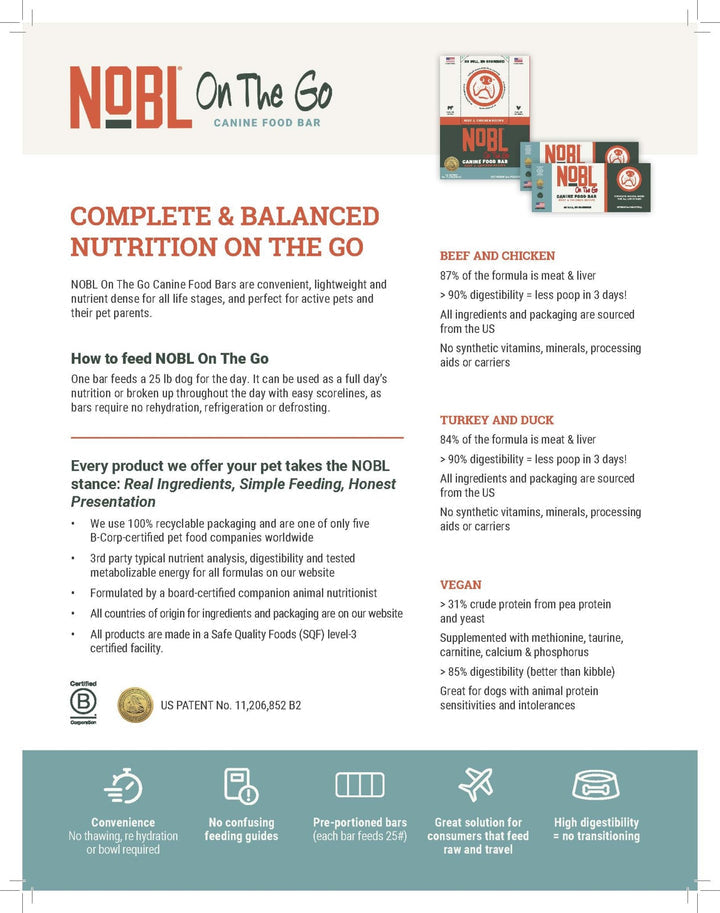 NOBL Adult Canine Food Bars - Turkey and Duck