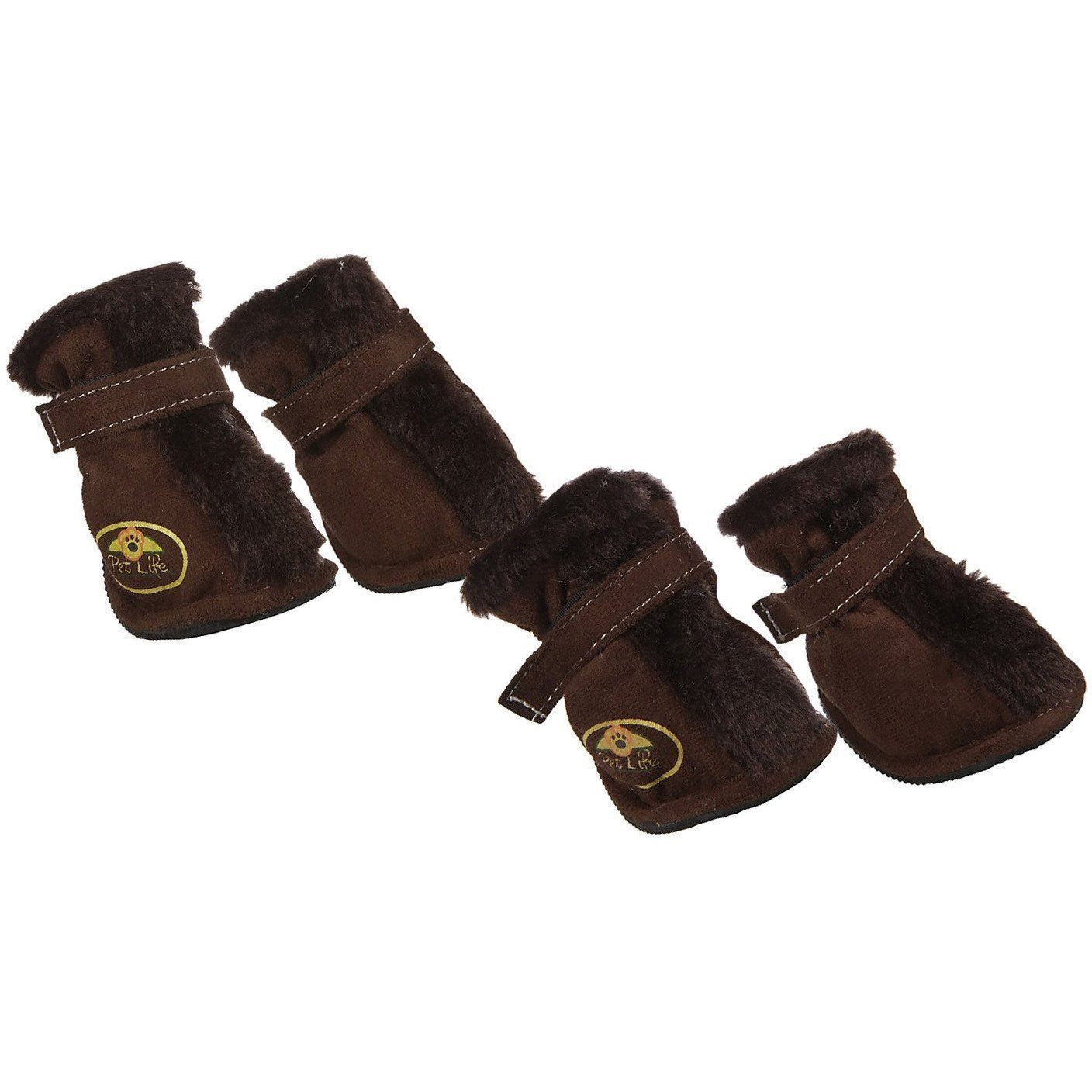 Pet Life ® Fur-Comfort 3M Insulated Fashion Fur and Suede Winter Dog Shoes Boots - Set of 4