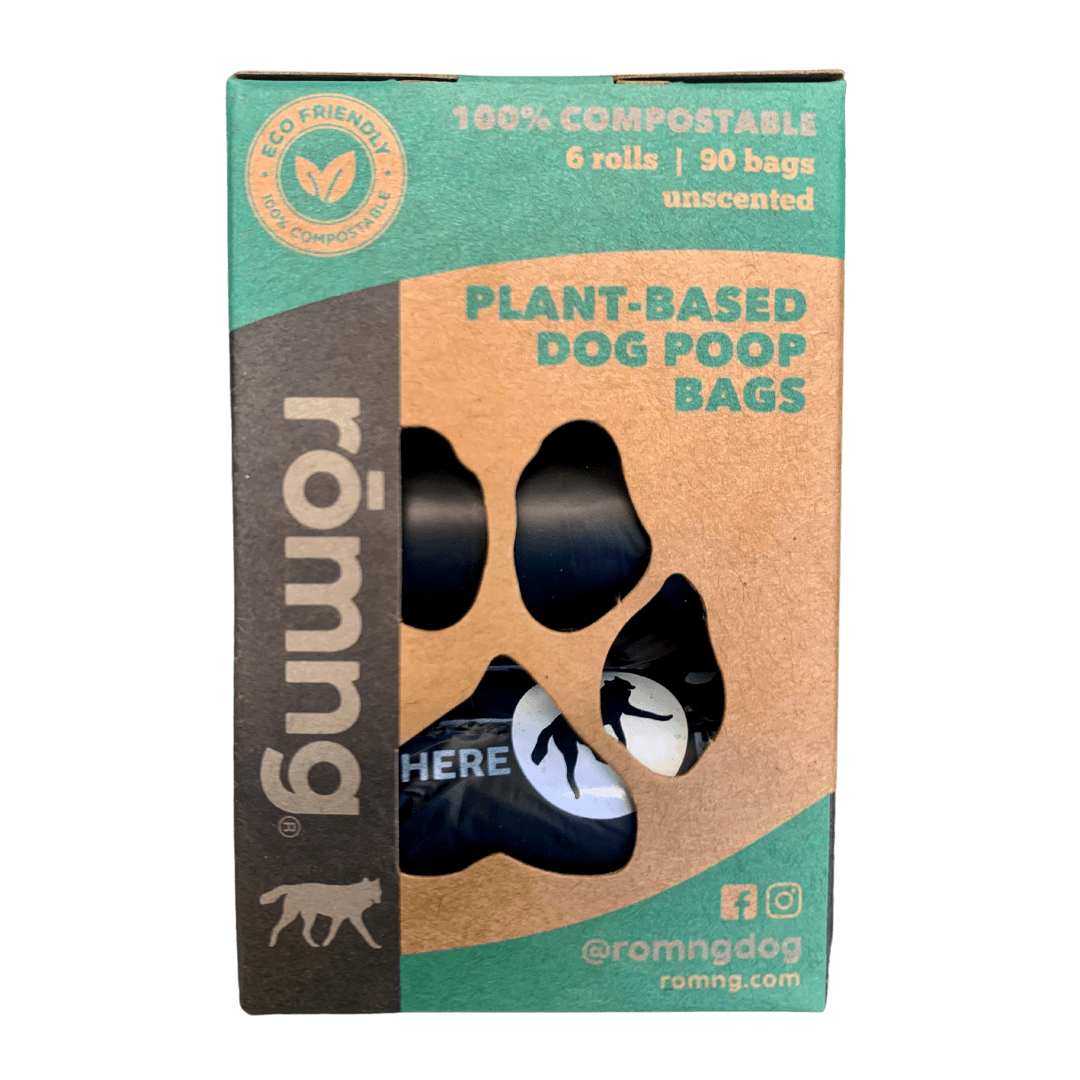 rōmng Compostable Plant-Based Dog Poop Bags + Bamboo Dispenser