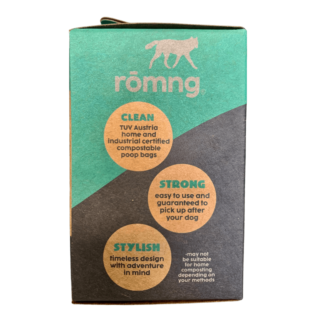 rōmng Compostable Plant-Based Dog Poop Bags + Bamboo Dispenser