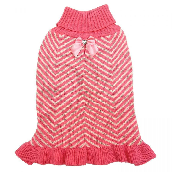 Fashion Pet Stripes & Ruffles Dog Sweater - Pink