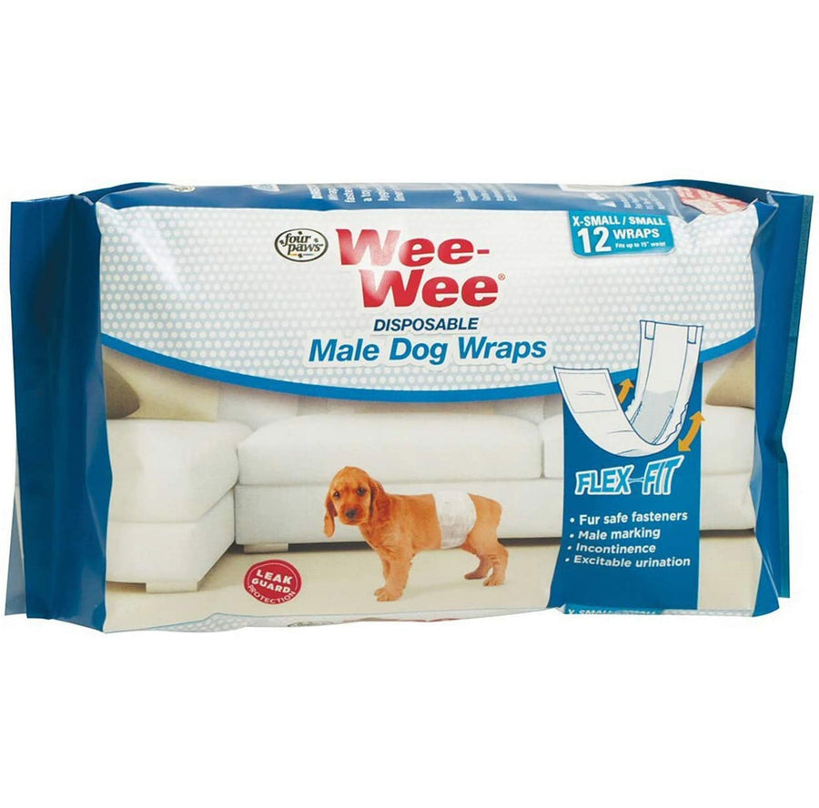 Four Paws Wee-Wee Disposable Male Dog Wraps 12 Count