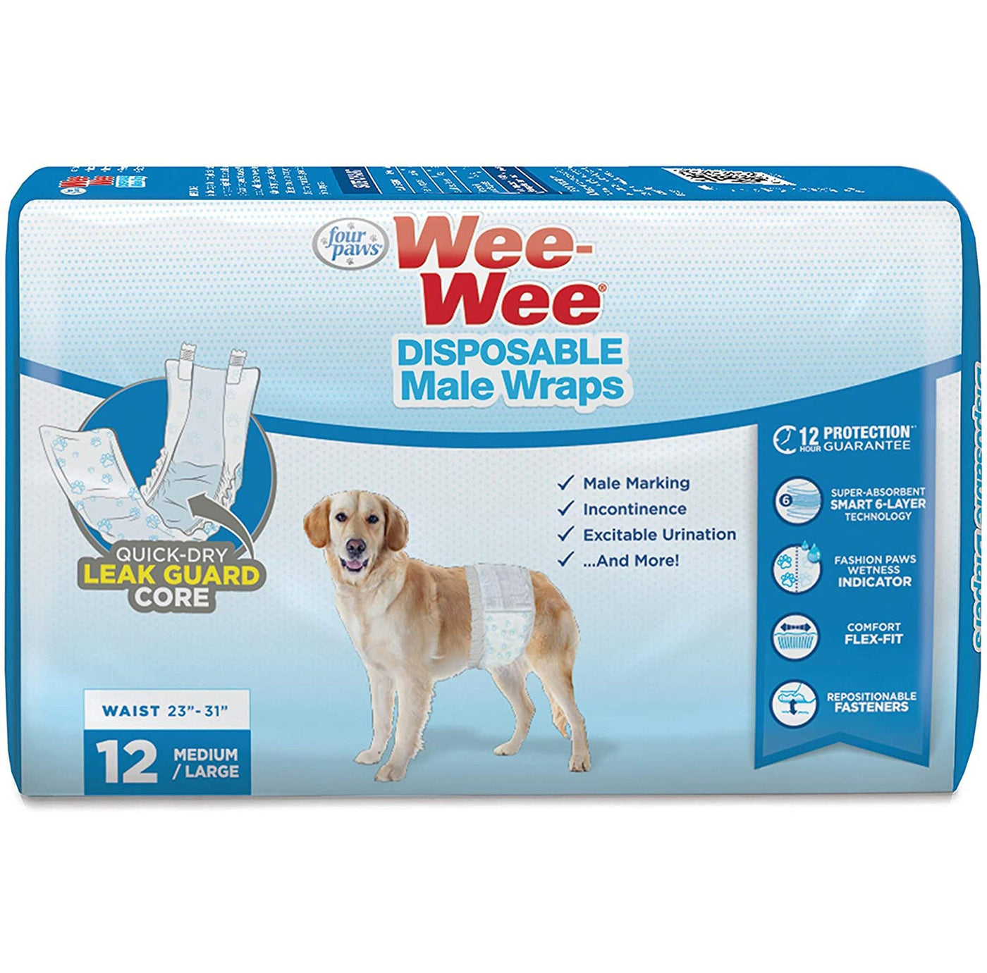 Four Paws Wee-Wee Disposable Male Dog Wraps 12 Count