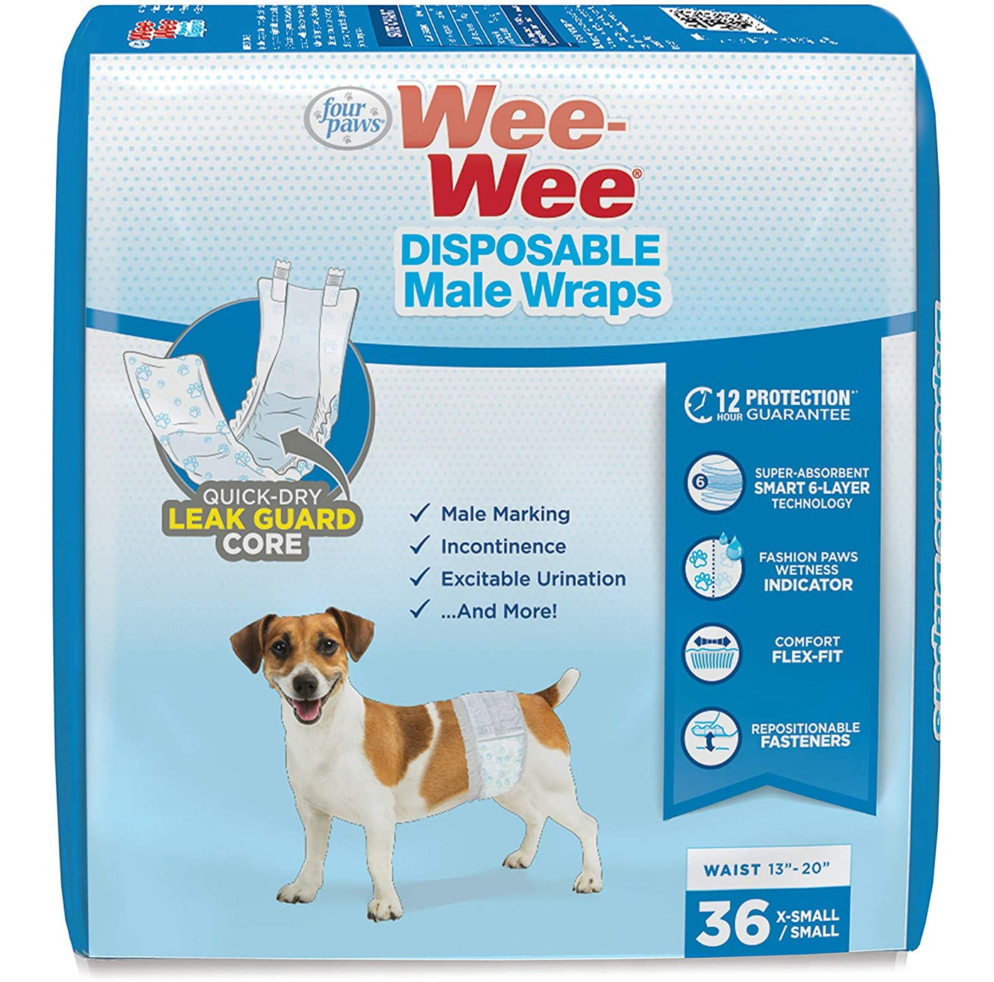 Four Paws Wee-Wee Disposable Male Dog Wraps 36Count