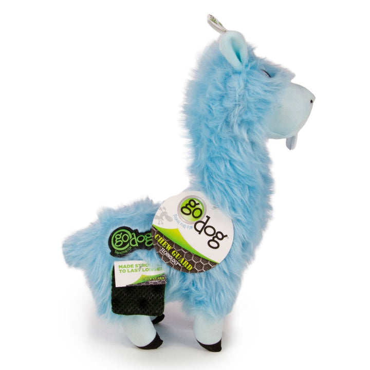 GoDog Buck Tooth Llama With Chew Guard Technology Plush Dog Toy Blue Large
